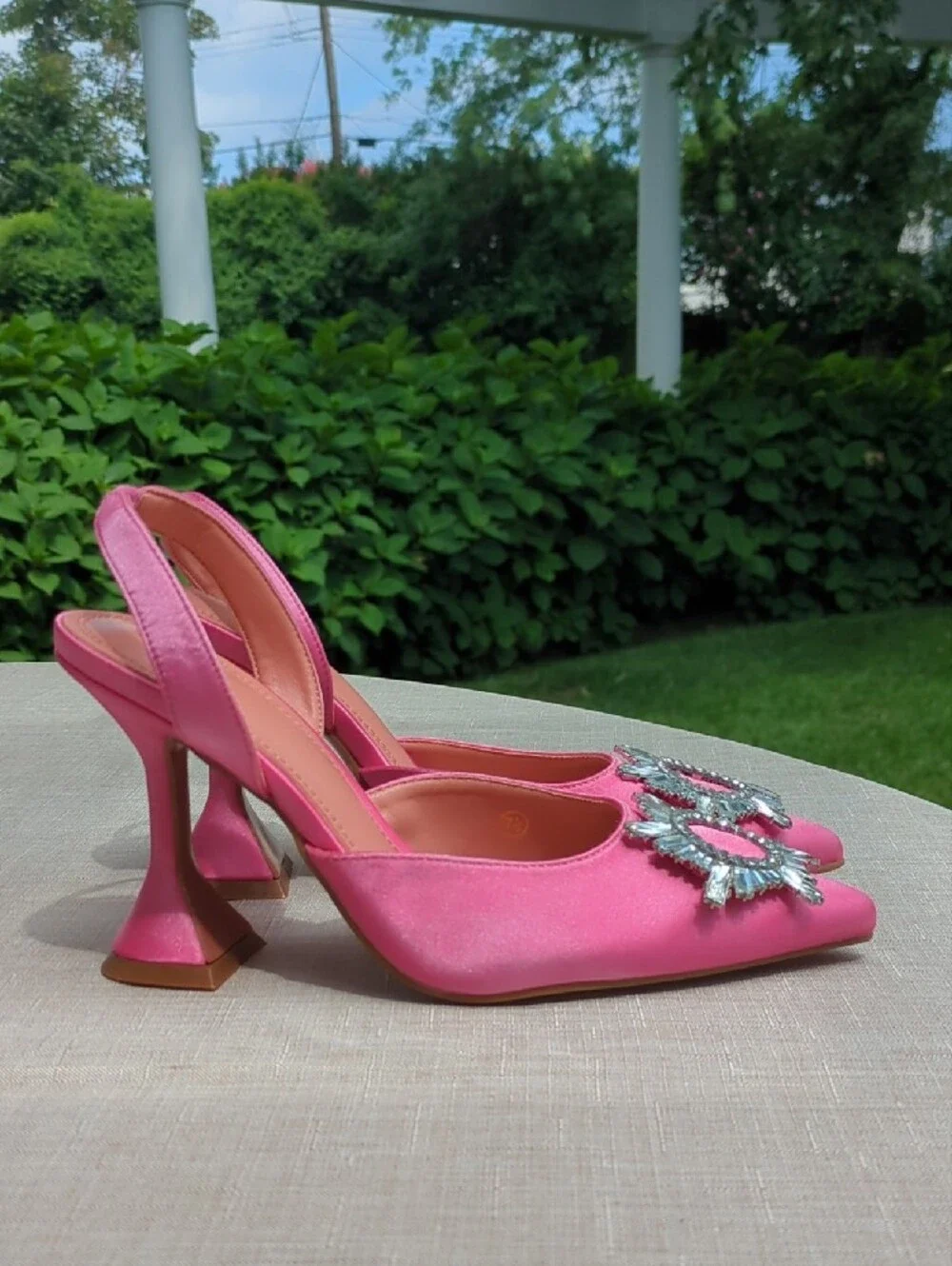 Pink Embellished Slingback Pointed-Toe Heels